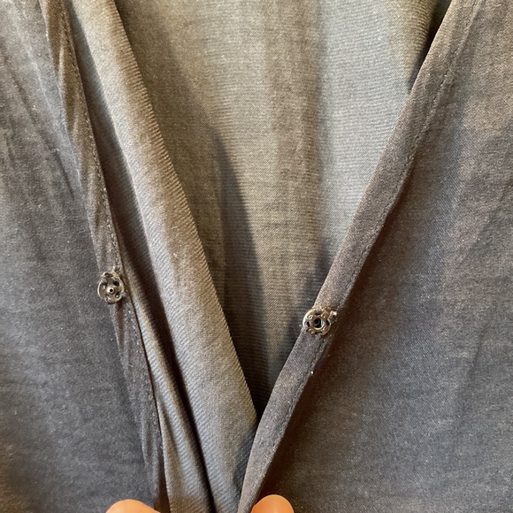 1. State black silky 3/4 sleeve faux-wrap peplum blouse - Picture 3 of 8